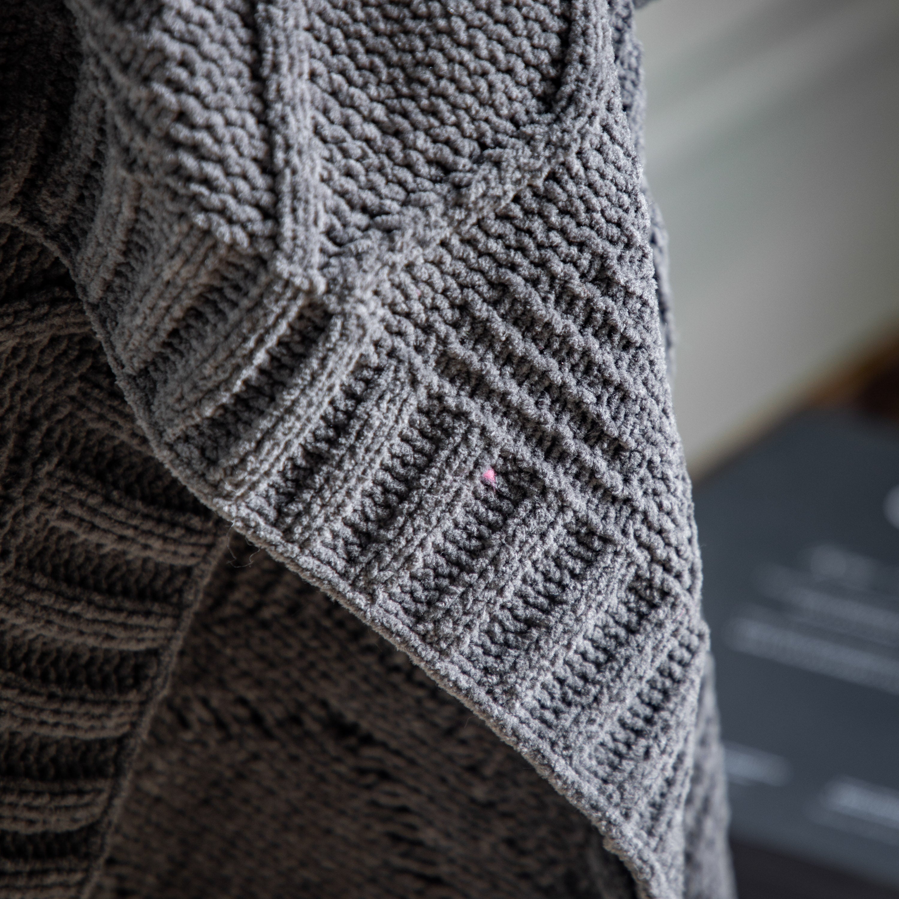 Chenille Grey Knit Cable Throw